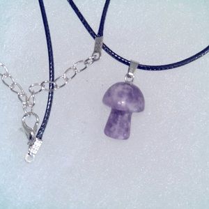 Boho Amethyst Mushroom 🍄 Black cord 18-20” Neckla…